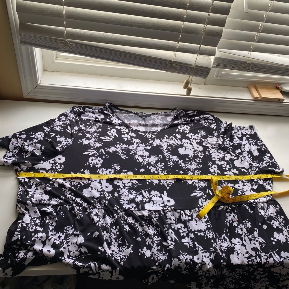 Ulla Popken Black White Floral Tunic Top Babydoll Pockets Plus Size 36/38 - Picture 9 of 12